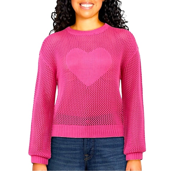 B flawless pink Heart Mesh Sweater - Picture 2 of 8